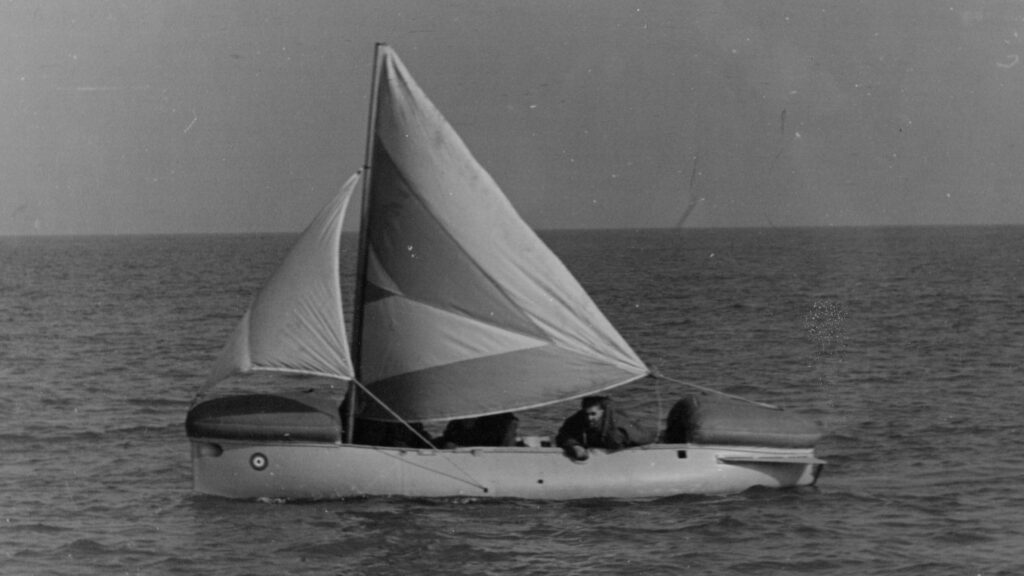 Uffa sailing one of his Airborne Lifeboat